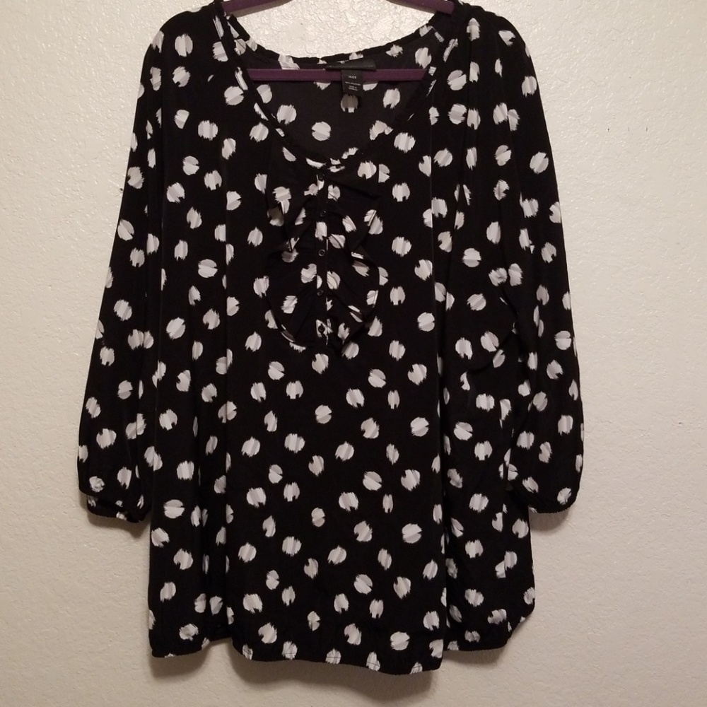 Lane Bryant Shirt Blouse Black Gray Dot 26 28